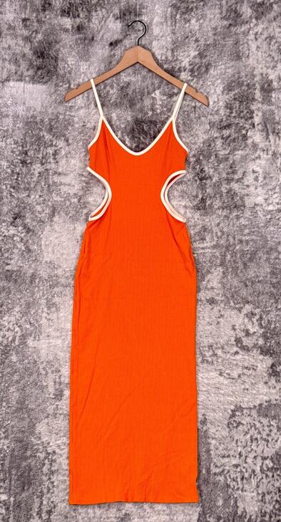 Reformation Dresses & Skirts - Reformation Lilou Dress Medium Womens Orange Knit Waist Cut Outs Midi